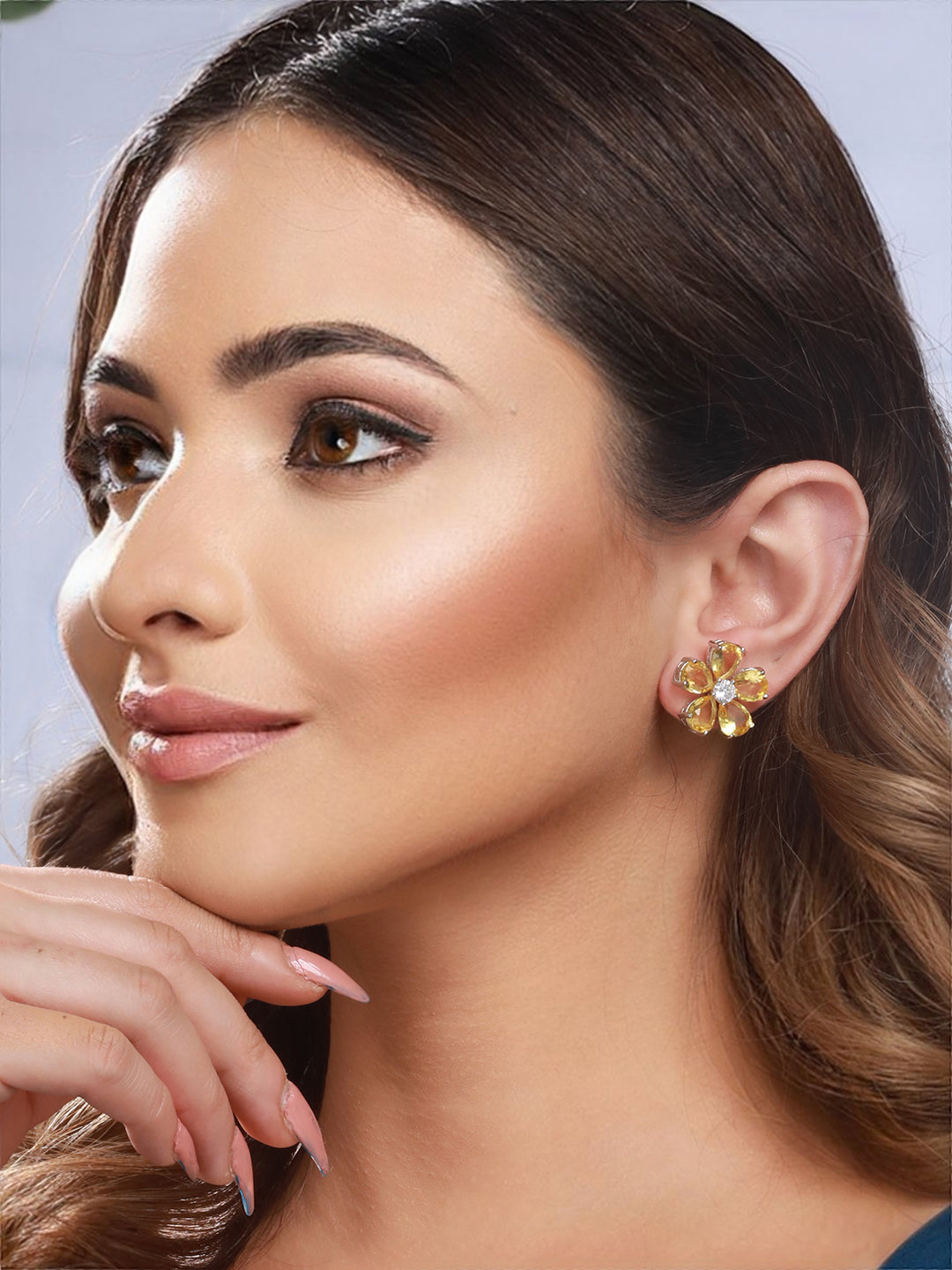 Yellow Zircon Floral Minimal Studds Earrings